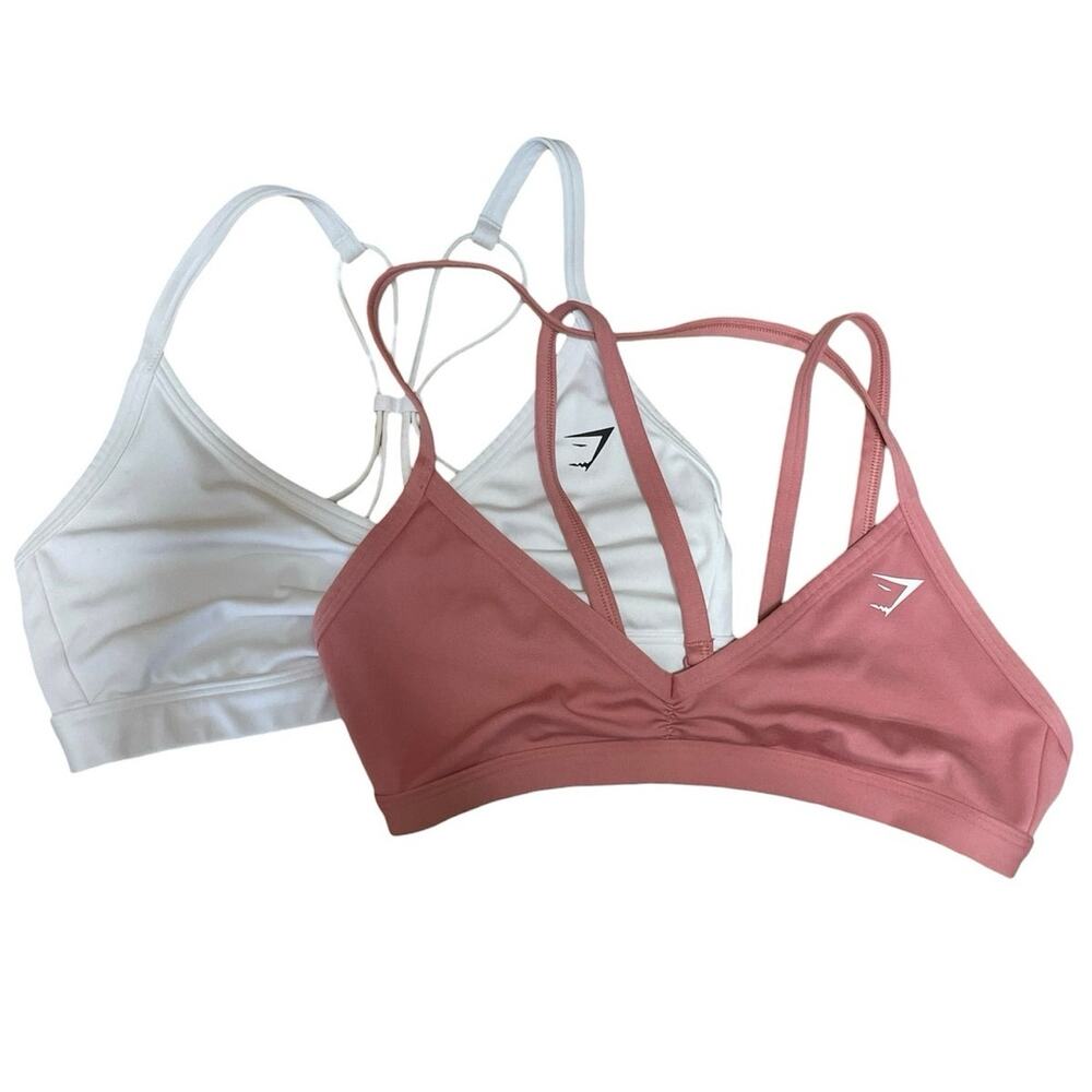 Gymshark Ruched Strappy Pink White Workout Active Sports Bra Crop Tank Top Sz S